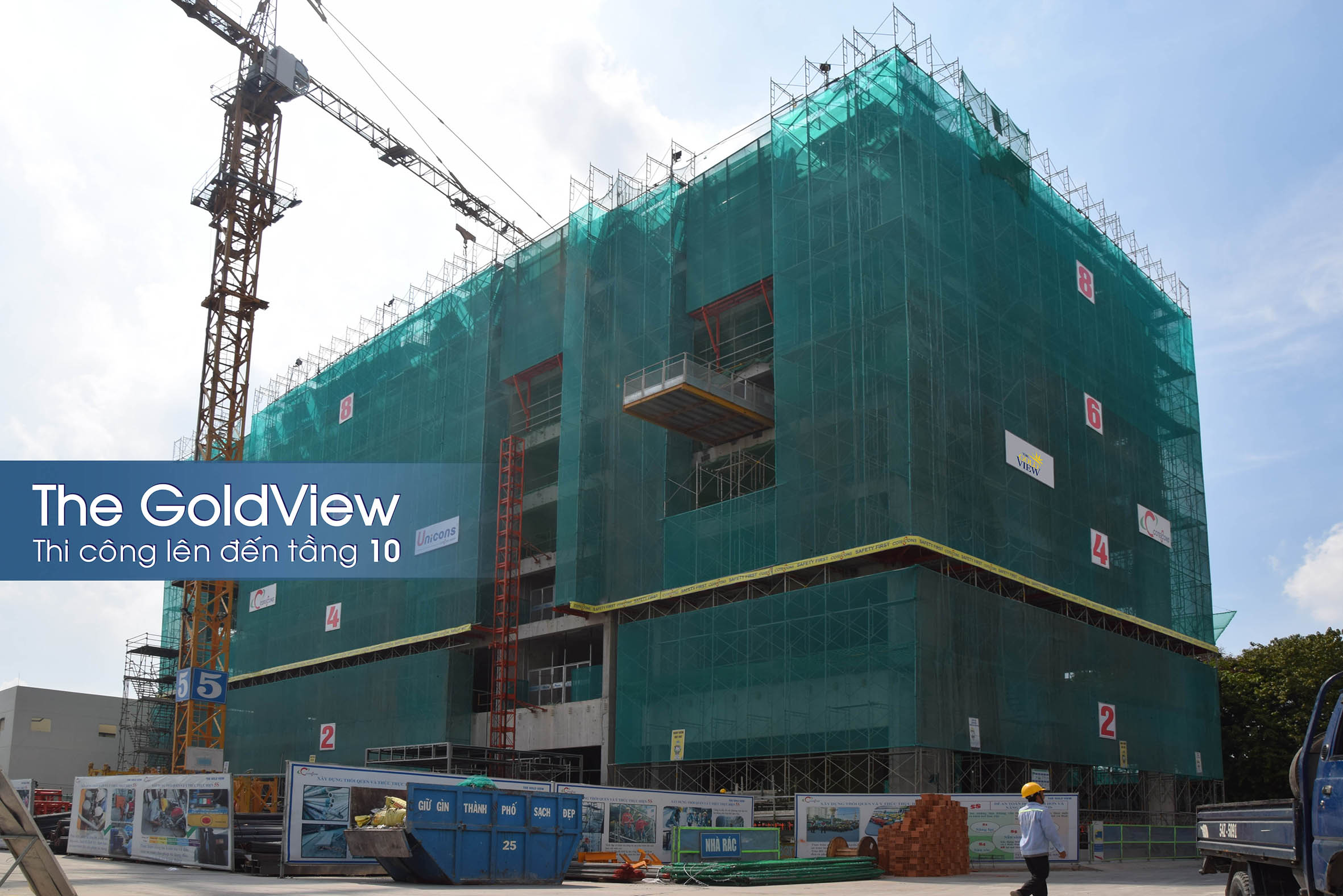 Tiến độ The Goldview đầu tháng 5/2016 (thi công đến tầng 10)